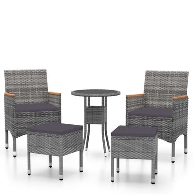 vidaXL 5-tlg. Garten-Lounge-Set Poly Rattan Grau