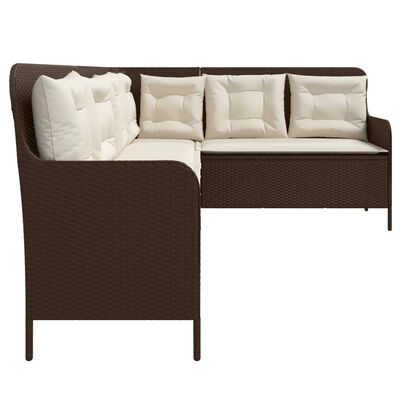 vidaXL Gartensofa in L-Form mit Kissen Braun Poly Rattan