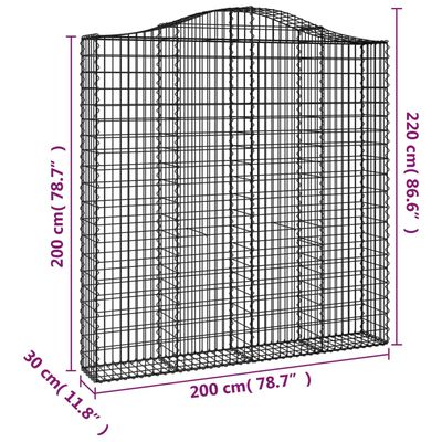 vidaXL Gabionen mit Hochbogen 3 Stk. 200x30x200/220cm Verzinktes Eisen