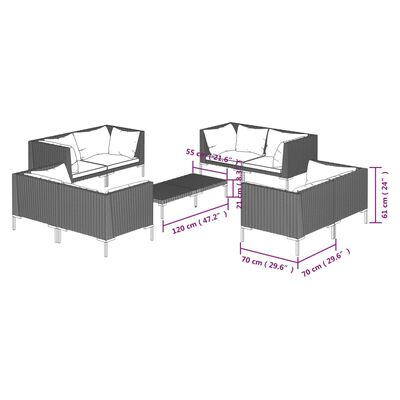 vidaXL 9-tlg. Garten-Lounge-Set mit Kissen Poly Rattan Dunkelgrau