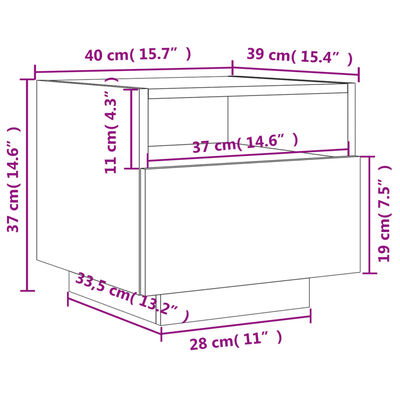 vidaXL Nachttisch mit LED-Leuchten Weiß 40x39x37 cm