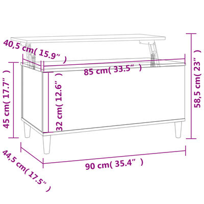 vidaXL Couchtisch Räuchereiche 90x44,5x45 cm Holzwerkstoff