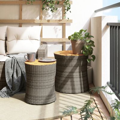 vidaXL Garten-Beistelltische 2 Stk. mit Holzplatte Grau Poly Rattan