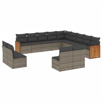 vidaXL 13-tlg. Garten-Sofagarnitur mit Kissen Grau Poly Rattan