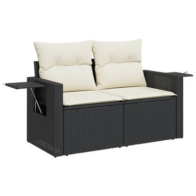 vidaXL 14-tlg. Garten-Sofagarnitur mit Kissen Schwarz Poly Rattan