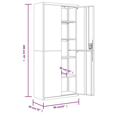 vidaXL Aktenschrank Schwarz 90x40x200 cm Stahl