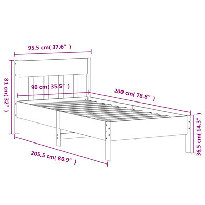 vidaXL Massivholzbett ohne Matratze 90x200 Kiefernholz