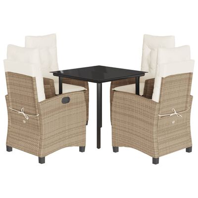 vidaXL 5-tlg. Garten-Essgruppe mit Kissen Beige Poly Rattan