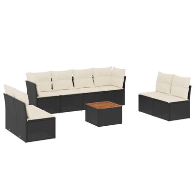 vidaXL 9-tlg. Garten-Sofagarnitur mit Kissen Schwarz Poly Rattan