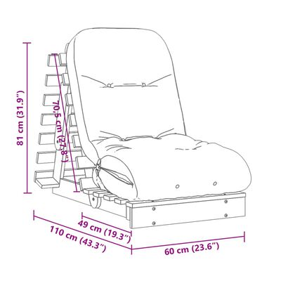 vidaXL Futon Schlafsofa mit Matratze 60x206x11 cm Massivholz Douglasie