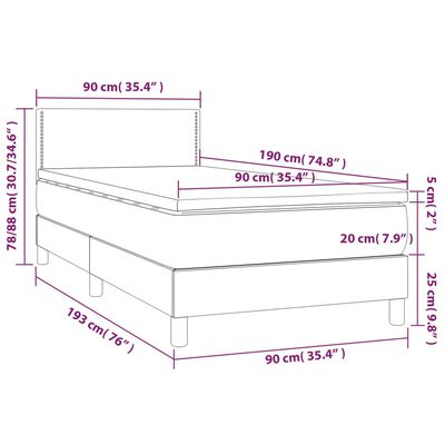 vidaXL Boxspringbett mit Matratze & LED Hellgrau 90x190 cm Stoff