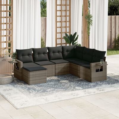 vidaXL 7-tlg. Garten-Sofagarnitur mit Kissen Grau Poly Rattan