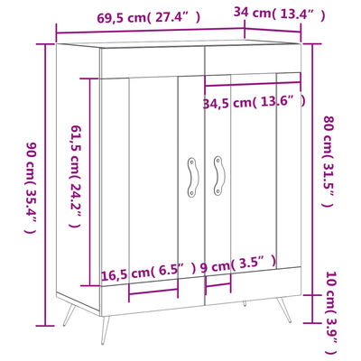 vidaXL Sideboard Hochglanz-Weiß 69,5x34x90 cm Holzwerkstoff