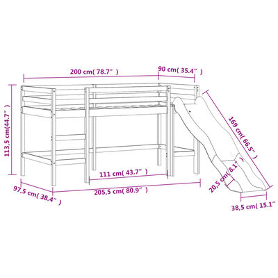 vidaXL Kinderhochbett mit Tunnel Blau 90x200 cm Massivholz Kiefer