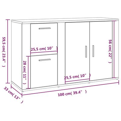 vidaXL Sideboard Sonoma-Eiche 100x33x59,5 cm Holzwerkstoff