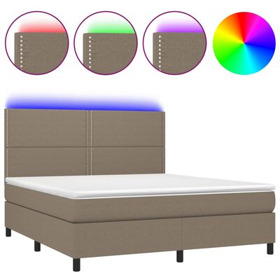 vidaXL Boxspringbett mit Matratze & LED Taupe 180x200 cm Stoff