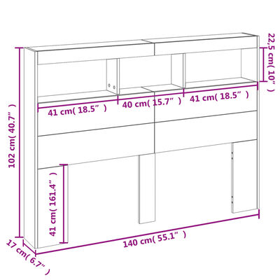 vidaXL LED-Kopfteil mit Ablagen Sonoma-Eiche 140x17x102 cm