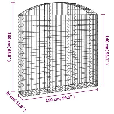 vidaXL Gabione mit Hochbogen 150x30x140/160 cm Verzinktes Eisen