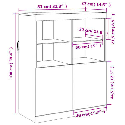 vidaXL Sideboard mit LED-Leuchten Sonoma-Eiche 81x37x100 cm