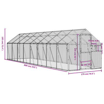 vidaXL Voliere Silbern 1,79x8x1,85 m Aluminium