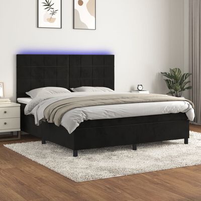 vidaXL Boxspringbett mit Matratze & LED Schwarz 180x200 cm Samt