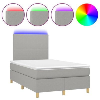 vidaXL Boxspringbett mit Matratze & LED Hellgrau 120x190 cm Stoff