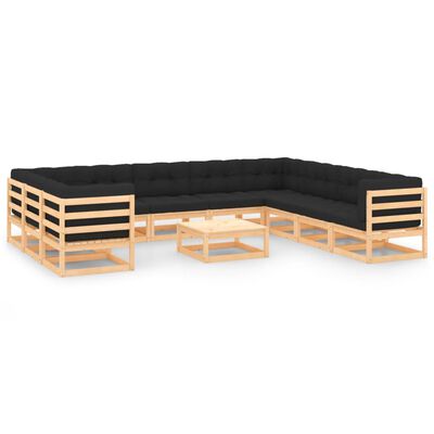 vidaXL 11-tlg. Garten-Lounge-Set mit Kissen Massivholz Kiefer