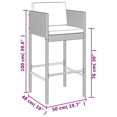 vidaXL 9-tlg. Gartenbar-Set mit Kissen Grau Poly Rattan