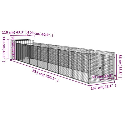 vidaXL Hundehütte mit Auslauf Anthrazit 110x813x110cm Verzinkter Stahl