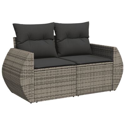 vidaXL 7-tlg. Garten-Sofagarnitur mit Kissen Grau Poly Rattan