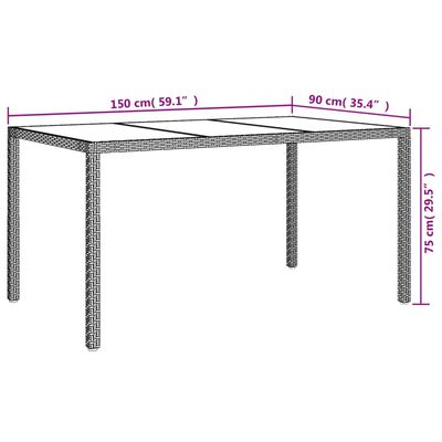 vidaXL Gartentisch 150x90x75 cm Gehärtetes Glas Poly Rattan Weiß