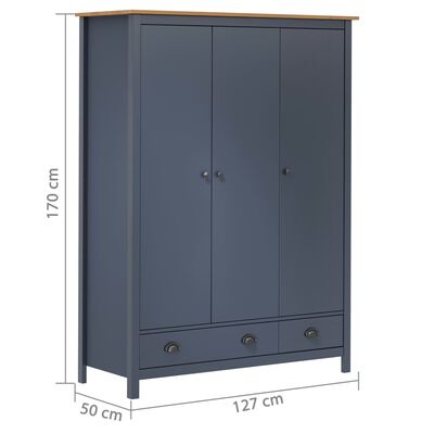 vidaXL Kleiderschrank mit 3 Türen Hill Grau 127x50x170 cm Kiefernholz