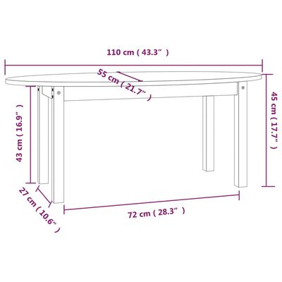 vidaXL Couchtisch Schwarz 110x55x45 cm Massivholz Kiefer