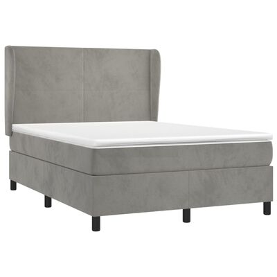 vidaXL Boxspringbett mit Matratze Hellgrau 140x200 cm Samt