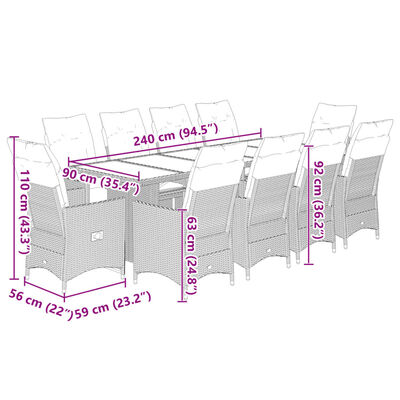 vidaXL 11-tlg. Garten-Bistro-Set mit Kissen Beige Poly Rattan