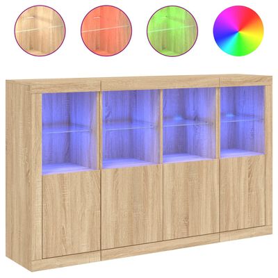 vidaXL Sideboards mit LED-Leuchten 3 Stk. Sonoma-Eiche Holzwerkstoff