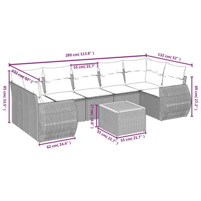 vidaXL 8-tlg. Garten-Sofagarnitur mit Kissen Schwarz Poly Rattan