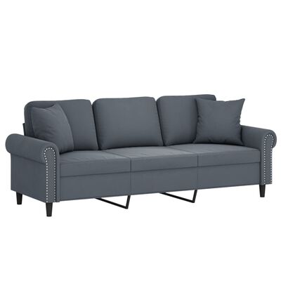 vidaXL 3-Sitzer-Sofa mit Zierkissen Dunkelgrau 180 cm Samt