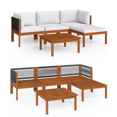 vidaXL 5-tlg. Garten-Lounge-Set mit Kissen Cremeweiß Massivholz Akazie