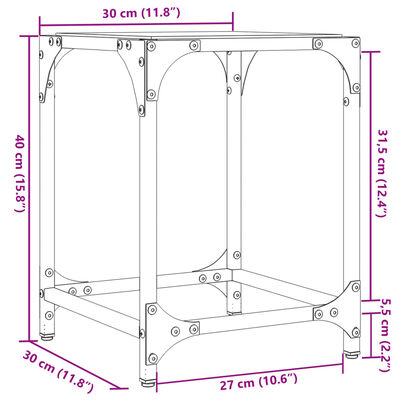 vidaXL Couchtisch mit Glasplatte Transparent 30x30x40 cm Stahl