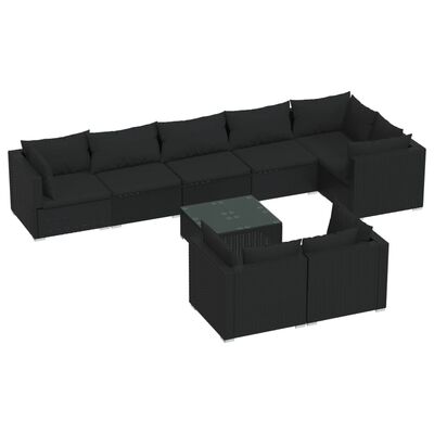 vidaXL 9-tlg. Garten-Lounge-Set mit Kissen Schwarz Poly Rattan