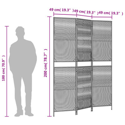 vidaXL Paravent 3-tlg. Grau Poly Rattan