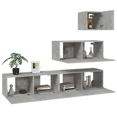 vidaXL 4-tlg. TV-Schrank-Set Betongrau Holzwerkstoff