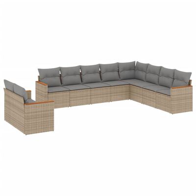 vidaXL 10-tlg. Garten-Sofagarnitur mit Kissen Beige Poly Rattan