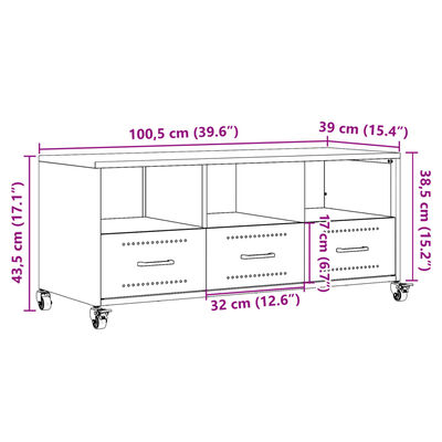 vidaXL TV-Schrank Anthrazit 100,5x39x43,5 cm Stahl