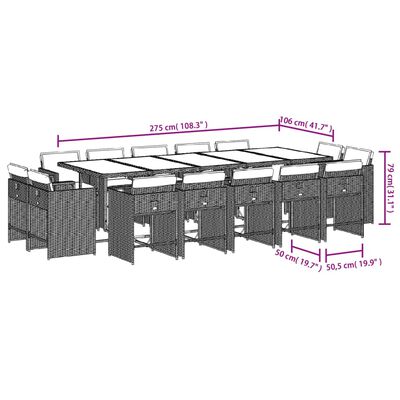 vidaXL 15-tlg. Garten-Essgruppe mit Kissen Beigemischung Poly Rattan