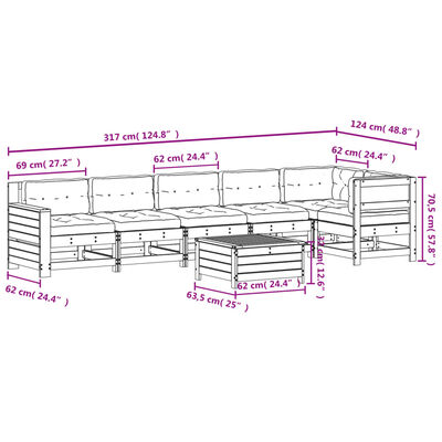 vidaXL 7-tlg. Garten-Lounge-Set mit Kissen Massivholz Douglasie