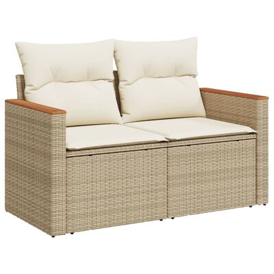 vidaXL 10-tlg. Garten-Sofagarnitur mit Kissen Beige Poly Rattan