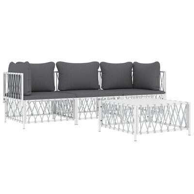 vidaXL 4-tlg. Garten-Lounge-Set mit Kissen Weiß Stahl