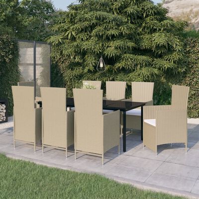 vidaXL 9-tlg. Garten-Essgruppe mit Auflagen Beige